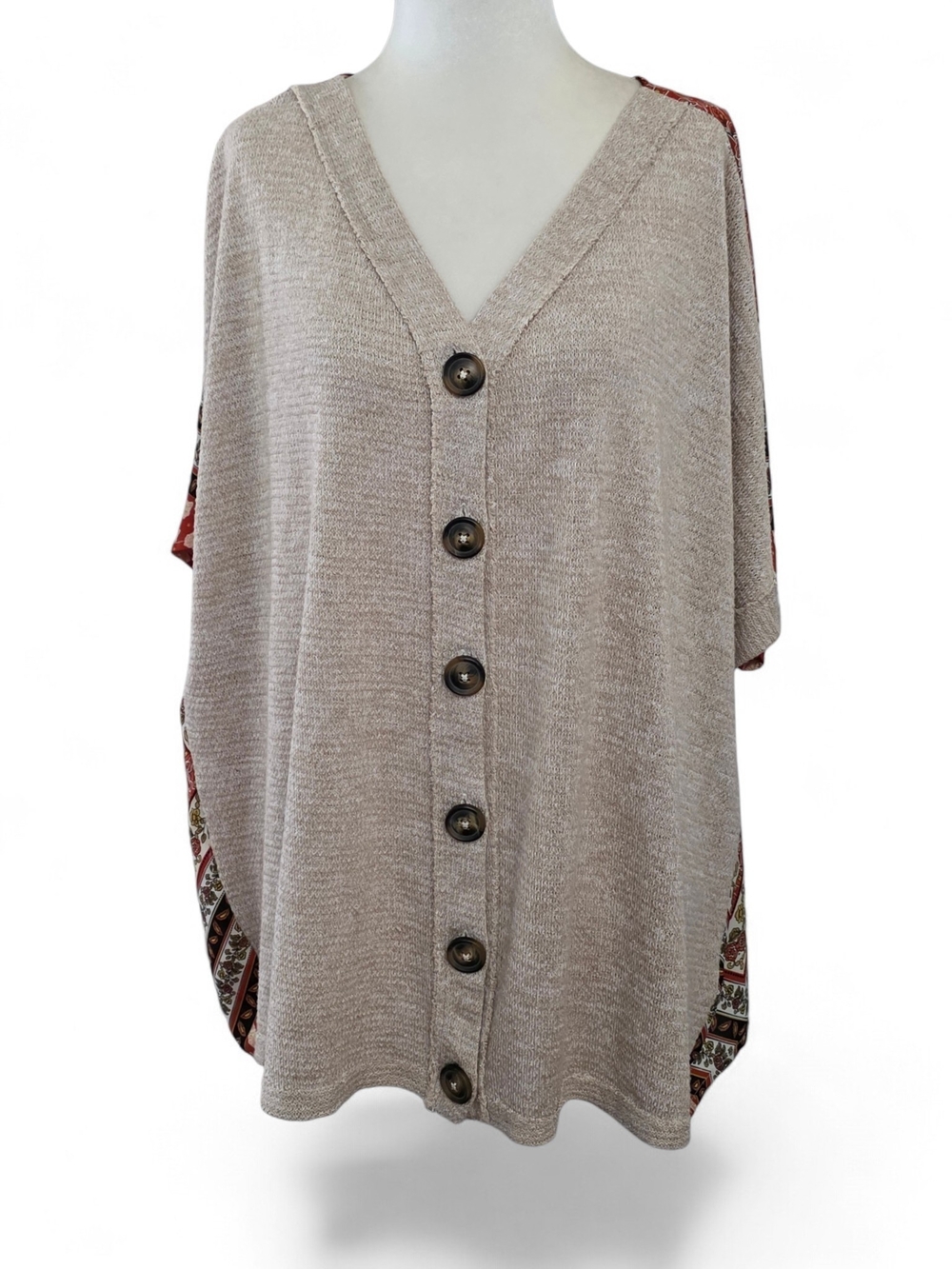 EST 1946 Beige Knit Button Down Top with Floral Back